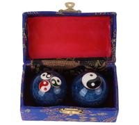 Ciieeo Balles de main Yin et Yang en émail bleu, lot de 2 pour seniors, exercice de thérapie Feng Shui et