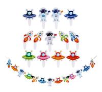 Ciieeo Bannière de Fête Astronautes Thème Espace 27 Pièces en Papier Décorations Suspendues et Cake Toppers pour Décoration Gâteau Anniversaire Garçon et Filles