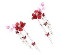 Ciieeo Barrette Rétro à Pompon Motif Fleur de Grenadier en Alliage, Pince à Cheveux Vintage pour Femme, Accessoire Floral Chinois, Épingle Cheveux pour Mariage et Fêtes, Style Hanfu