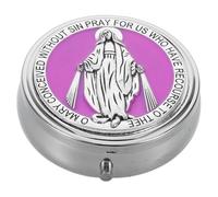 Ciieeo Boîte à Bijoux Chapelet Catholique Métal Coffret Souvenir avec Motif Saint Benoît et Vierge Organisateur Rond pour Accessoires de Prière