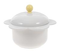 Ciieeo Bol à Ramen Domestique en Acier Inoxydable, Couvercle Blanc | Poignée Intégrée, Fond Plat et Profond, Joint D’étanchéité du Couvercle, pour Nouilles et Restes