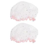 Ciieeo Bonnet de Bain Imperméable pour Femmes en Satin et Eva Respirant, Lavable en Machine, Lot de 2 Pièces Blanc, Maison Salle de Bain