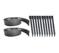 Ciieeo Bordure de Jardin en Polyéthylène Noire L 1 Mètre, 2 Rouleaux avec 10 Piquets de Fixation, Bande Isolante pour Jardinage, Bordure de Pelouse Solide pour Aménagement Paysager