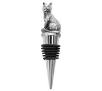 Ciieeo Bouchon de Bouteille Décoratif Chat, Bouchon de Vin en Alliage de Zinc Argenté avec Joint Silicone, Réutilisable, Étanche, Conserve la Fraîcheur du Vin