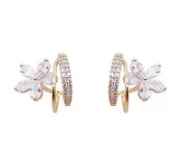 Ciieeo Boucles D’Oreilles à Griffes Fleur Micro-Incrustées Zircon Plaqué Or Véritable 1 Paire Design Marguerite Délicat Bijoux Femme pour Soirée et Usage Quotidien