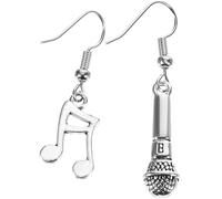 Ciieeo Boucles D’Oreilles Pendantes Asymétriques Microphone et Notes de Musique en Métal Argenté Légères et Originales Bijoux Femme pour Fêtes Anniversaires et Présents Musicaux