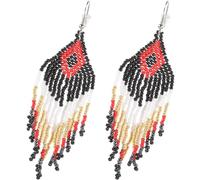 Ciieeo Boucles D’Oreilles Pendantes Bohèmes à Franges Perlées pour Femmes 1 Paire Style Ethnique Coloré Pompons Perlés Légères et Originales pour Festivals et Vacances