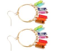 Ciieeo Boucles D’Oreilles Pendantes Bohèmes Pierres Colorées des Sept Centres Énergétiques et Pompons Longs Effet Marbre Coloré Légères et Écologiques Accessoire pour Femmes