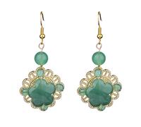 Ciieeo Boucles D’Oreilles Rétro Pendantes en Jade D’Agate de Chine Artisanales Couleur Vert Foncé Accessoire Décoratif Féminin pour Fêtes et Voyages