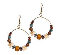 Ciieeo Boucles d'Oreilles Créoles Perlées Bohèmes Vintage en Alliage Cuivreux Couleur Bronze Grandes Créoles Pendantes pour Femmes Style Rétro Décontracté Bijoux Fantaisie pour Tenue