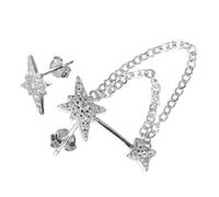Ciieeo Boucles D'oreilles en Argenté Asymétriques Chaîne et Éclats de Cristal, Clip Oreille Punk Élégant pour Femme, Effet Décoratif Raffiné,