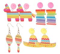 Ciieeo Boucles D'oreilles Fiesta en Acrylique 4 Paires Pendantes Multicolores Boucles Mexicaines pour Femmes Décorations Fête Foraine Carnaval