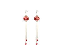 Ciieeo Boucles D'oreilles Longues en Alliage de Zinc Style Chinois Rouges Pompons Lanternes Finition Contemporaine Élégante pour Femmes, pour Soirée