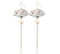 Ciieeo Boucles d'Oreilles Longues Pendantes à Pompons d'Éventail, 1 Paire, Style Chinois Rétro, Bijoux pour Femmes et Filles, Accessoires Fantaisie pour Occasions Formelles et