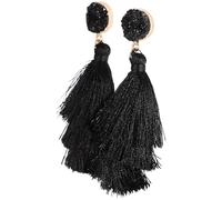 Ciieeo Boucles D'oreilles Pendantes Boho à 3 Couches Pompons en Coton et Alliage, Légères et Confortables pour Fête Entre Filles ou Travail, Style Unique et Vintage