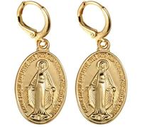 Ciieeo Boucles d'Oreilles Vintage à Clips Pendantes pour Femmes Boucles d'Oreilles Religieuses Vierge en Métal Doré Légères et Indéformables Présent Style Raffiné