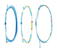 Ciieeo Bracelet de Cheville en Perles Bohème, 3pcs, Bleu, Plastique et Cordon, Ajustable et Léger, pour Femmes et Filles, Plage et Shooting Street