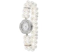 Ciieeo Bracelet pour Femme avec Double Rangée de Perles Blanches et Cristaux, Montre Vintage Élégante en Alliage et Plastique, Accessoire Polyvalent pour Fêtes D'hiver