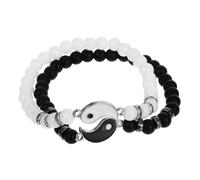 Ciieeo Bracelets Assortis pour Couples en Perles Matte Noir et Blanc, Cordon Ajustable Taille Unique, Style Yin Yang, Présent D'amitié et Saint-valentin, Lot 1 Paire