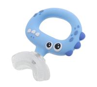 Ciieeo Brosse à Dents Silicone Alimentaire de U pour Tout-petits 0-3, Poils Souples Doux pour Gencives Sensibles, Motif Dinosaure Bleu, Brosse Complète Embout Buccal, Apprentissage
