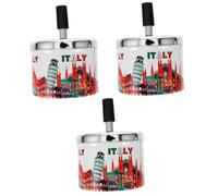 Ciieeo Cendrier De Table En Acier Inoxydable 3 Pièces Couvercle Pivotant Grand Cendrier De Bureau À Poussoir Martelé Rotatif Intérieur Sans Fumée Automatique Plateau