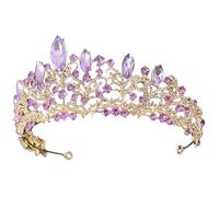Ciieeo Coiffe de Mariage Baroque en Strass Or et Violet, Accessoire Coiffure Délicat pour Mariée et Bal, Bandeau Compact Élégant pour Fêtes, Anniversaires et Séances Photo, Couvre-chef
