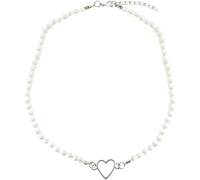 Ciieeo Collier de Fausses Perles Cœur Creux, Chaîne de Clavicule Vintage en Alliage Léger, Bijou Fantaisie Féminin pour Tenue Quotidienne, Style Ras-du-cou