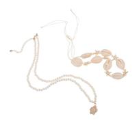 Ciieeo Collier de Plage à Double Rangée de Perles en Plastique Pendentif Tortue et Coquillages Style Bohème D’été Accessoires Bijoux pour Femmes Collier D’été Esthétique de Plage
