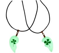 Ciieeo Collier Pendentif en Fleurs Séchées Lumineuses Paire de Colliers Couple Trèfle à Quatre Feuilles et Cœur Bijoux Artisanaux Faits Main Anniversaire et Saint-Valentin pour