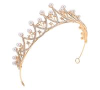 Ciieeo Couronne de Mariage Princesse en Cristaux Dorée Perles, Tiare de Mariée Élégante pour Coiffure de Cérémonie, Accessoire Femme pour Mariages, Anniversaires et Fêtes Formelles