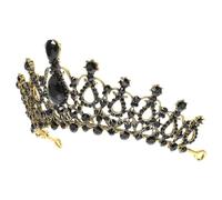 Ciieeo Couronne de Mariée en Alliage Baroque Pierre Noire Antique Diadème Délicat à Décorations d'Eau Accessoire pour Mariage Anniversaire et Fête Royale Coiffure Élégante et Légère
