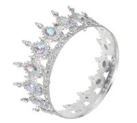 Ciieeo Couronne Ronde Strass Grosse Taille 15 Cm Argenté Ab, Accessoire Coiffure Mariage Femme, Tiare Anniversaire Élégante pour Fête et Bal, Diadème Princesse Vintage pour Mariée Adulte
