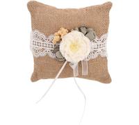 Ciieeo Coussin D’alliances Rustique en Toile de Jute et Lin, Coussin Rond Porte-alliances en Dentelle pour Mariages, Accessoire Décoratif pour Cérémonie et Photos de Fiançailles, Couleur