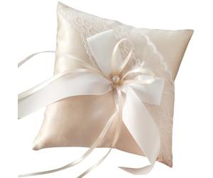 Ciieeo Coussin Décoré de Perles et Rubans en Coton de Soie et Satin Élégant pour Porter Les Alliances de Fiançailles pour Fête de Mariage ou Soirée Romantique