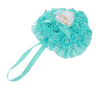 Ciieeo Coussin Porte-alliances Boîte à Bague Cœur Rose, 2 Emplacements, Bleu, Polyester, Écume et Strass, Présentoir à Bagues et Rangement Bijoux, pour Cérémonie de Mariage et Jardin