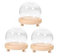 Ciieeo Couvercle en Verre Sphérique Transparent Ø10 Cm avec Socle en Bois Naturel à Pieds, Cloche Anti-poussière pour Fleurs Éternelles, Mini Dôme Décoratif pour Micro-Paysage