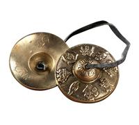 Ciieeo Cymbales à Main en Laiton Sangle, Petites Cymbales à Doigts pour Adultes, Instrument de Percussion Tibétain Motifs Traditionnels, pour Yoga et Contemplation, Ensemble Percussion