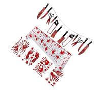 Ciieeo Décoration Halloween Sanglante avec Stickers Muraux et Nappe Effrayante PVC Ensemble pour Fête Intérieure et Extérieure Réutilisable et Élastique