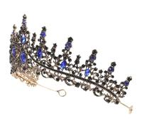 Ciieeo Diadème en Strass pour Femmes, Couronne de Mariage Tiare Dorée Strass Bleu et Noir, Accessoire Cheveux pour Mariée, Bal de Fin D'année, Fête et Anniversaire, 1 Pièce, Fixation
