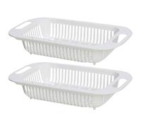 Ciieeo Égouttoir à Vaisselle Rétractable Blanc 2pcs pour Évier, Passoire en Pp Extensible pour Légumes et Fruits, Accessoire Cuisine Pratique et Fonctionnel