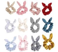Ciieeo Élastiques pour Cheveux, pour 12 Pièces Oreilles de Lapin en Tissu à Motif à Carreaux Nœud Papillon Accessoires Coiffure Tenue pour Usage Couleur Aléatoire et Femmes Filles