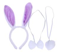 Ciieeo Ensemble 2 Pièces Bandeaux Oreilles de Lapin Peluche Blanc et Violet Nœud et Queue de Fête, Accessoires Cosplay Pâques pour Femmes et Adultes, Coiffe Légère et Confortable