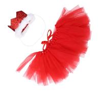 Ciieeo Ensemble 2 Pièces Jupe Tutu en Tulle Rouge Vif pour Chien Accessoires Vêtements pour Animaux de Compagnie Jupe pour Chiot avec Bandeau Couronne Rouge Fêtes et Séances Photo