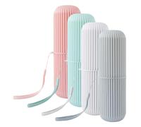 Ciieeo Ensemble 4 Pièces Étuis de Rangement Portables pour Brosses à Dents Porte-Brosse à Dents de Voyage en Polypropylène Résistant Couleurs Gris Blanc Rose Vert D’Eau Compact et