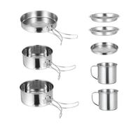 Ciieeo Ensemble Cuisine Camping INOX 8 Pièces pour 5-6 Personnes, Kit Portable Vaisselle et Poêles Pliables, Batterie de Casseroles Acier Inoxydable Multi-Couches pour Barbecue