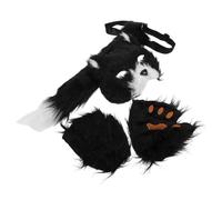 Ciieeo Ensemble D’Accessoires Cosplay Chat Halloween 3 Pièces Masque en Fourrure Poilue, Moufles Pattes Doux Hypoallergéniques et Longue Queue pour Femmes Soirée Masquée Déguisement