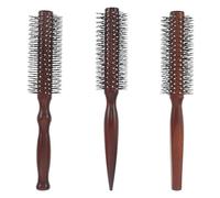 Ciieeo Ensemble de 3 Brosses Rondes en Bois pour Cheveux Bouclés, Brosse à Picots en Nylon Manche Plat, Démêlage Doux et Coiffage Volumisant pour Femmes en Voyage
