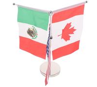 Ciieeo Ensemble de 3 Mini Drapeaux de Bureau États-unis, Canada et Mexique avec Socle Métallique en Acier Inoxydable, Mât Droit Compact, Support de Drapeau Portable pour Décoration