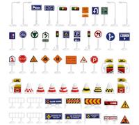 Ciieeo Ensemble de 56 Panneaux de Signalisation Routière avec Feux, Mini-cônes Et Jouets Éducatifs pour Enfants. Apprentissage du Code de La Route.