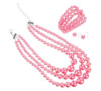 Ciieeo Ensemble de Bijoux Femme 3 Pièces Collier Multi-Couches de Perles Rose Boucles D’Oreilles Pendantes en Perles et Bracelet Perlés Parure Élégante pour Mariage et Fêtes